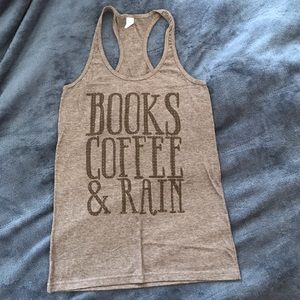 Books, Coffee, & Rain tank top
